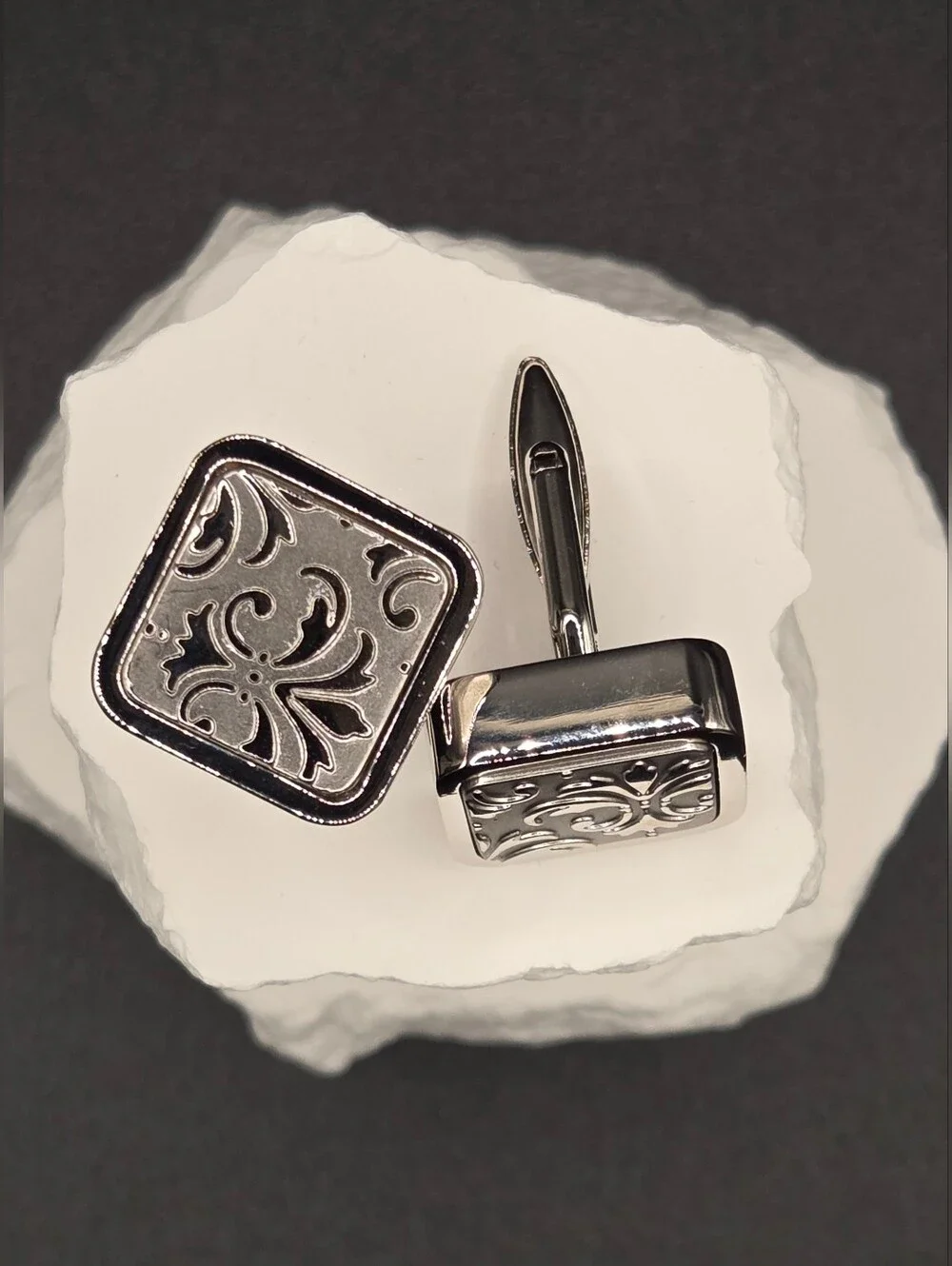 Silver Fleur-de-Lis Stainless Steel Cufflinks for Men